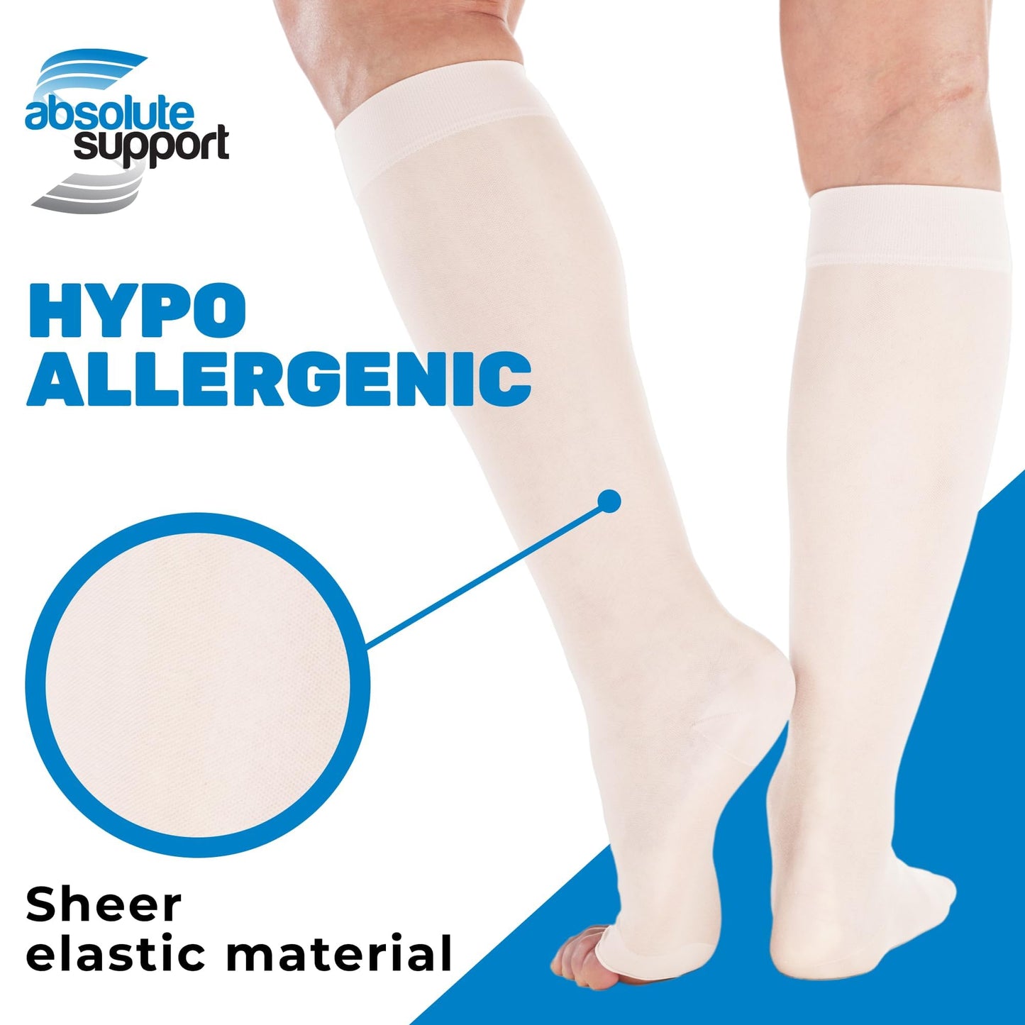 ABSOLUTE SUPPORT Open Toe Sheer Compression Socks 15-20mmHg for Women Travel, Flying - A111T