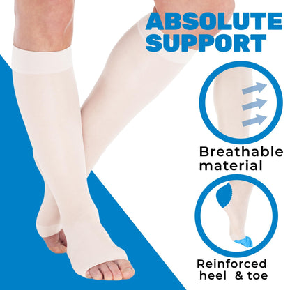 ABSOLUTE SUPPORT Open Toe Sheer Compression Socks 15-20mmHg for Women Travel, Flying - A111T