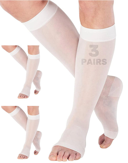 (3 Pairs) Made in USA - Open Toe Sheer Medical Compression Socks for Women 15-20mmHg, A111-3