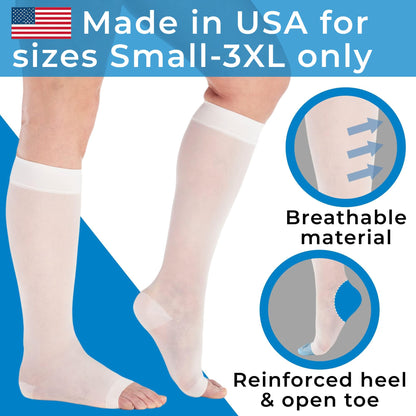 (3 Pairs) Made in USA - Open Toe Sheer Medical Compression Socks for Women 15-20mmHg, A111-3