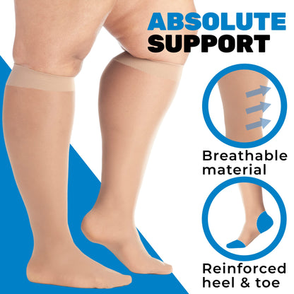 Plus Size Sheer-Opaque Compression Socks for Women 20-30mmHg - Knee High Compression Stockings - A2013