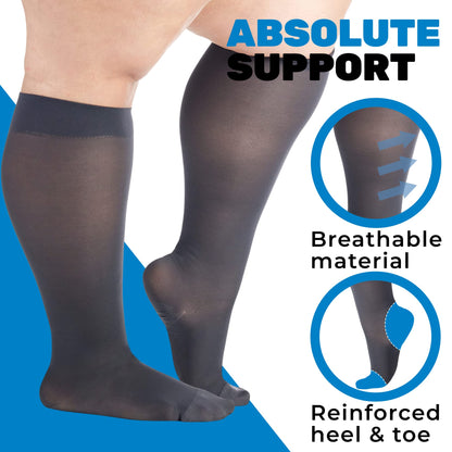 Plus Size Sheer-Opaque Compression Socks for Women 20-30mmHg - Knee High Compression Stockings - A2013