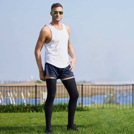20-30mmHg Men's Opaque Compression Thigh Highs - A2017