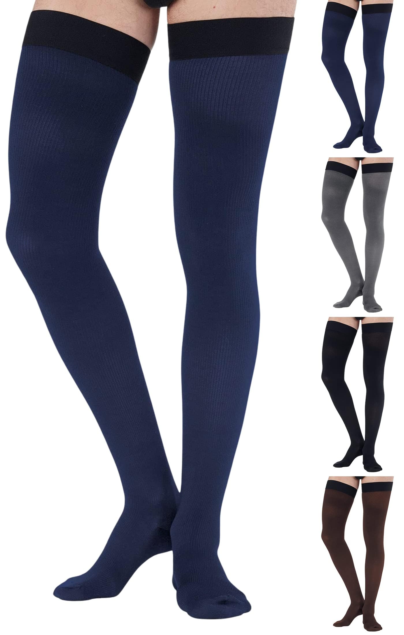 20-30mmHg Men's Opaque Compression Thigh Highs - A2017