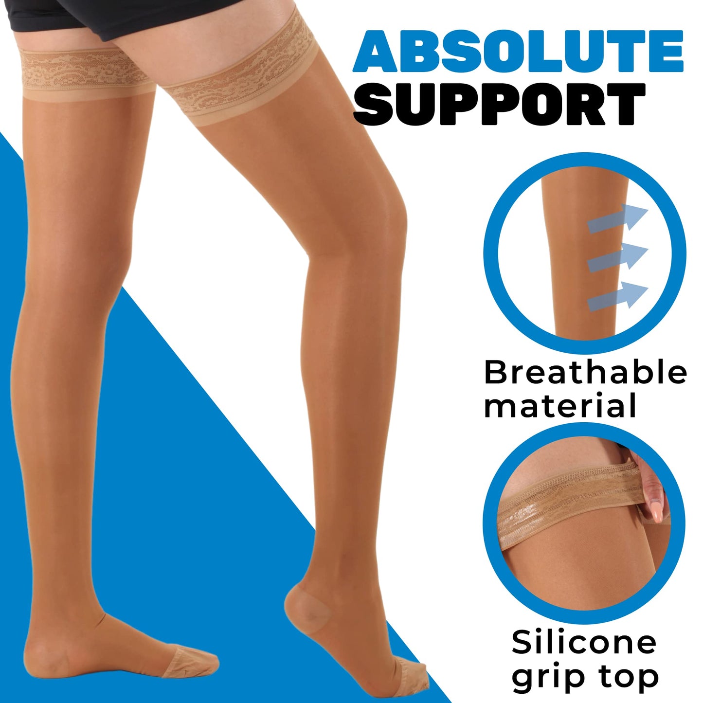 Sheer Lace Thigh High Compression Dress Stockings 20-30mmHg - Firm Support, Closed Toe, Stylish Relief for Swelling, Made in USA, A206