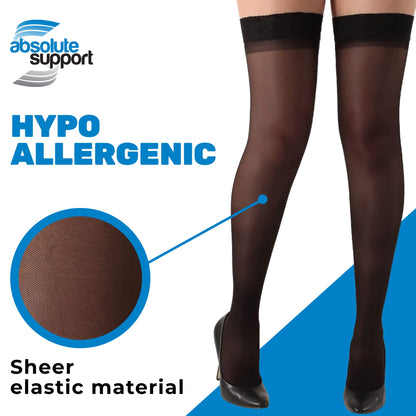 Sheer Lace Thigh High Compression Dress Stockings 20-30mmHg - Firm Support, Closed Toe, Stylish Relief for Swelling, Made in USA, A206