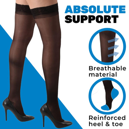 Sheer Lace Thigh High Compression Dress Stockings 20-30mmHg - Firm Support, Closed Toe, Stylish Relief for Swelling, Made in USA, A206
