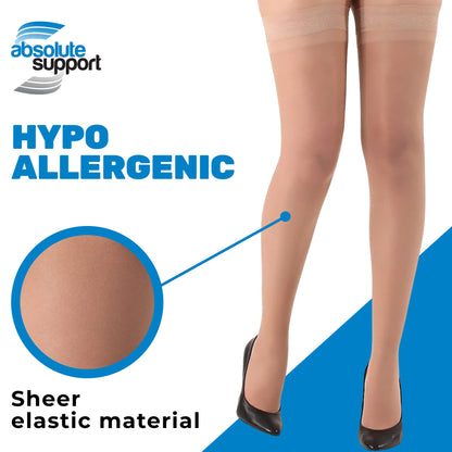 Sheer Lace Thigh High Compression Dress Stockings 20-30mmHg - Firm Support, Closed Toe, Stylish Relief for Swelling, Made in USA, A206