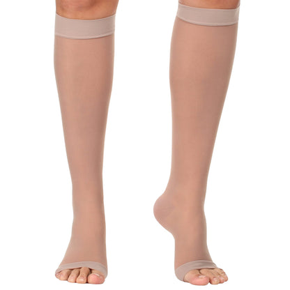 Made in USA - 20-30mmHg Open Toe Sheer Compression Socks for Women - A215