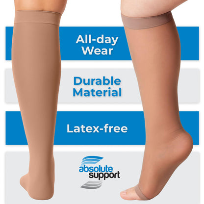 Absolute Support Women’s Sheer Open Toe 20–30mmHg Graduated Compression Socks, Knee High, 3-Pack – Medical Support, Circulation, A215-3