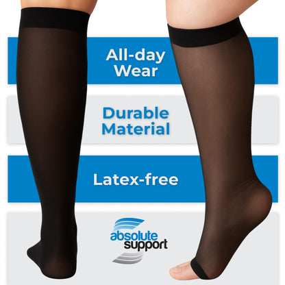 Absolute Support Women’s Sheer Open Toe 20–30mmHg Graduated Compression Socks, Knee High, 3-Pack – Medical Support, Circulation, A215-3