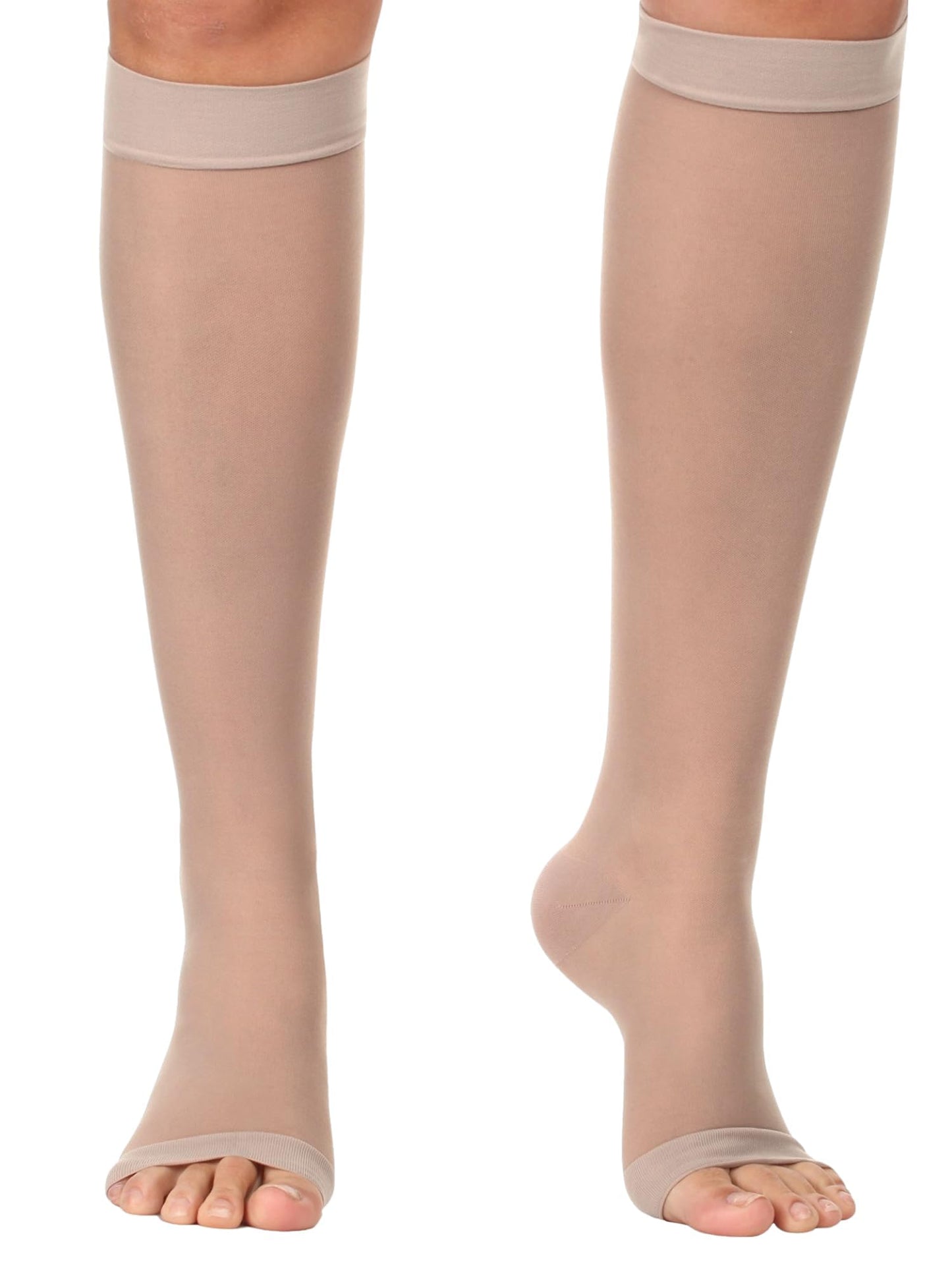 Made in USA - 20-30mmHg Open Toe Sheer Compression Socks for Women - A215