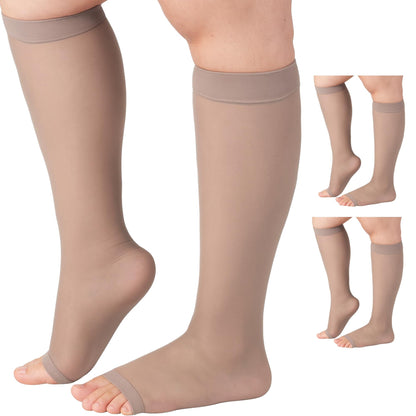 Absolute Support Women’s Sheer Open Toe 20–30mmHg Graduated Compression Socks, Knee High, 3-Pack – Medical Support, Circulation, A215-3