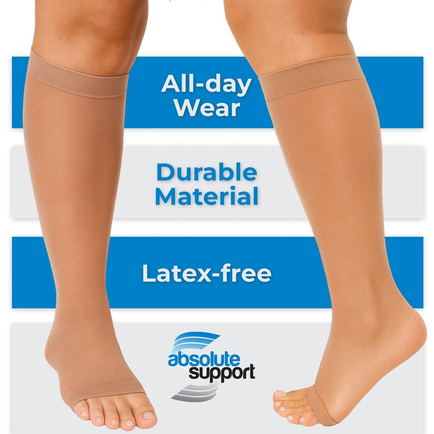 Absolute Support Women’s Graduated 20–30mmHg Compression Socks, Knee High Open Toe – Travel, Varicose Veins & Swelling Relief, A215T