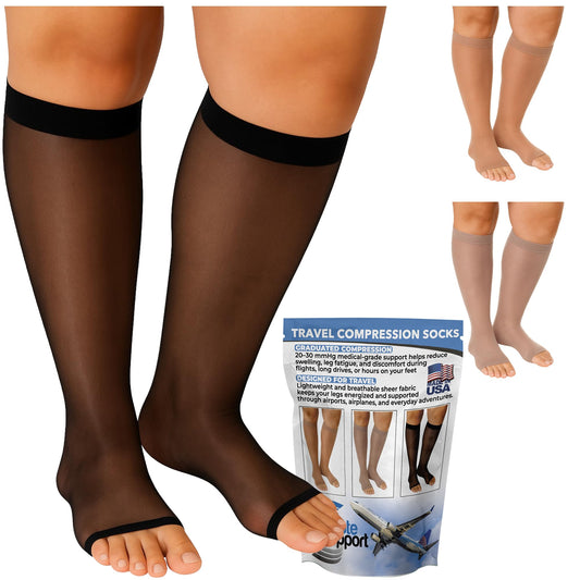Absolute Support Women’s Graduated 20–30mmHg Compression Socks, Knee High Open Toe – Travel, Varicose Veins & Swelling Relief, A215T