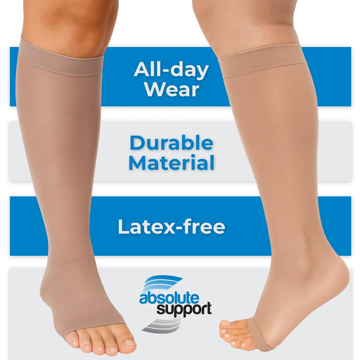 Absolute Support Women’s Graduated 20–30mmHg Compression Socks, Knee High Open Toe – Travel, Varicose Veins & Swelling Relief, A215T