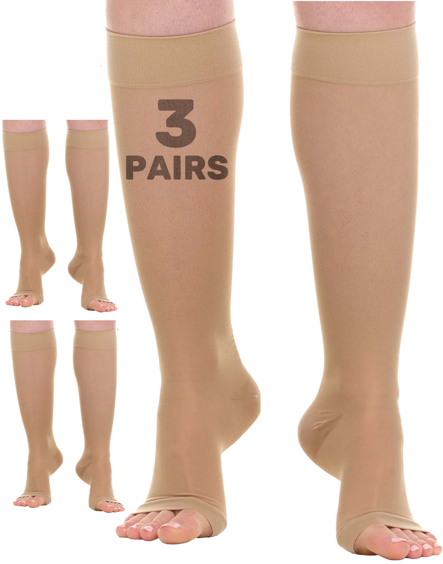 15-20mmHg Open Toe Sheer Compression Socks for Women 3 Pairs - A413