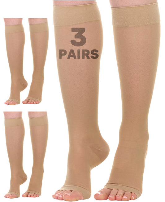20-30mmHg Open Toe Sheer Compression Socks for Women, 3-Pack - A416