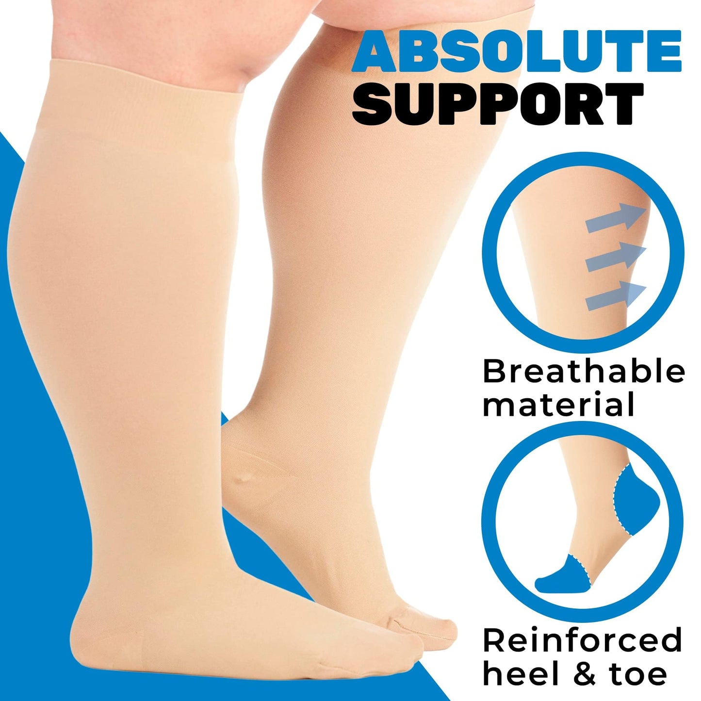 Absolute Support Unisex 20–30mmHg Firm Graduated Compression Socks, Knee High, 3-Pack – Medical Support, Varicose Veins & Swelling Relief