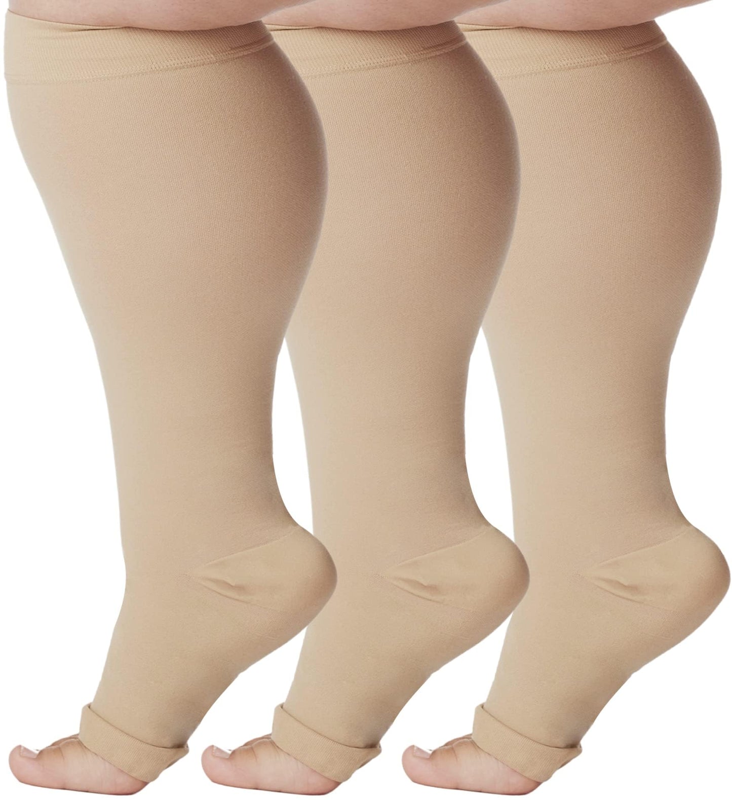 Absolute Support 20–30mmHg Open Toe Graduated Compression Socks, Knee High, 3-Pair – Circulation, Varicose Veins, A511-3