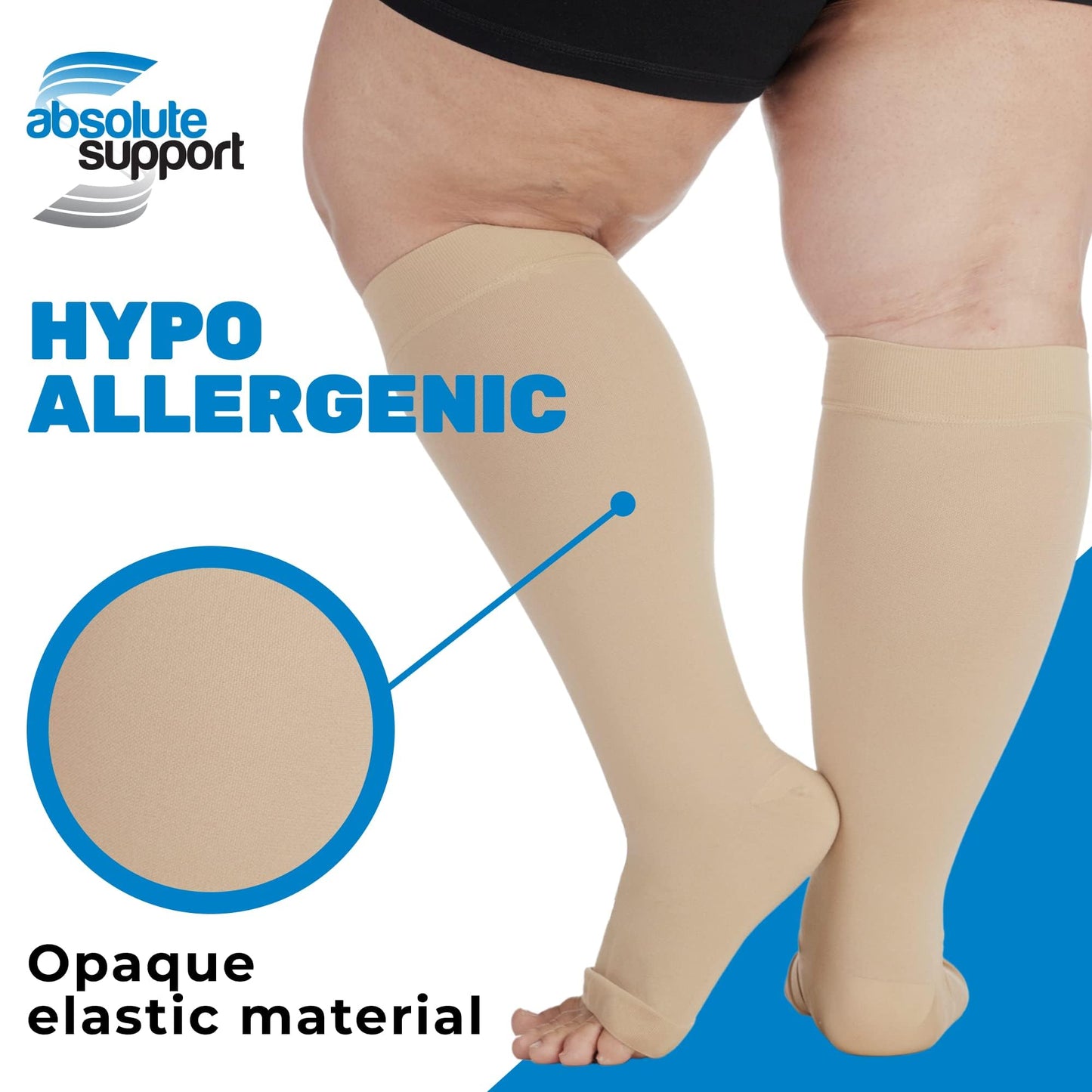 Absolute Support 20–30mmHg Open Toe Graduated Compression Socks, Knee High, 3-Pair – Circulation, Varicose Veins, A511-3