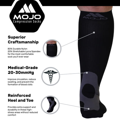 Mojo Compression Socks – Unisex Knee High Medical Compression Socks – 20-30mmHg Firm Support – A601-3
