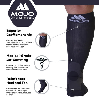 Mojo Compression Socks – Unisex Knee High Medical Compression Socks – 20-30mmHg Firm Support – A601-3