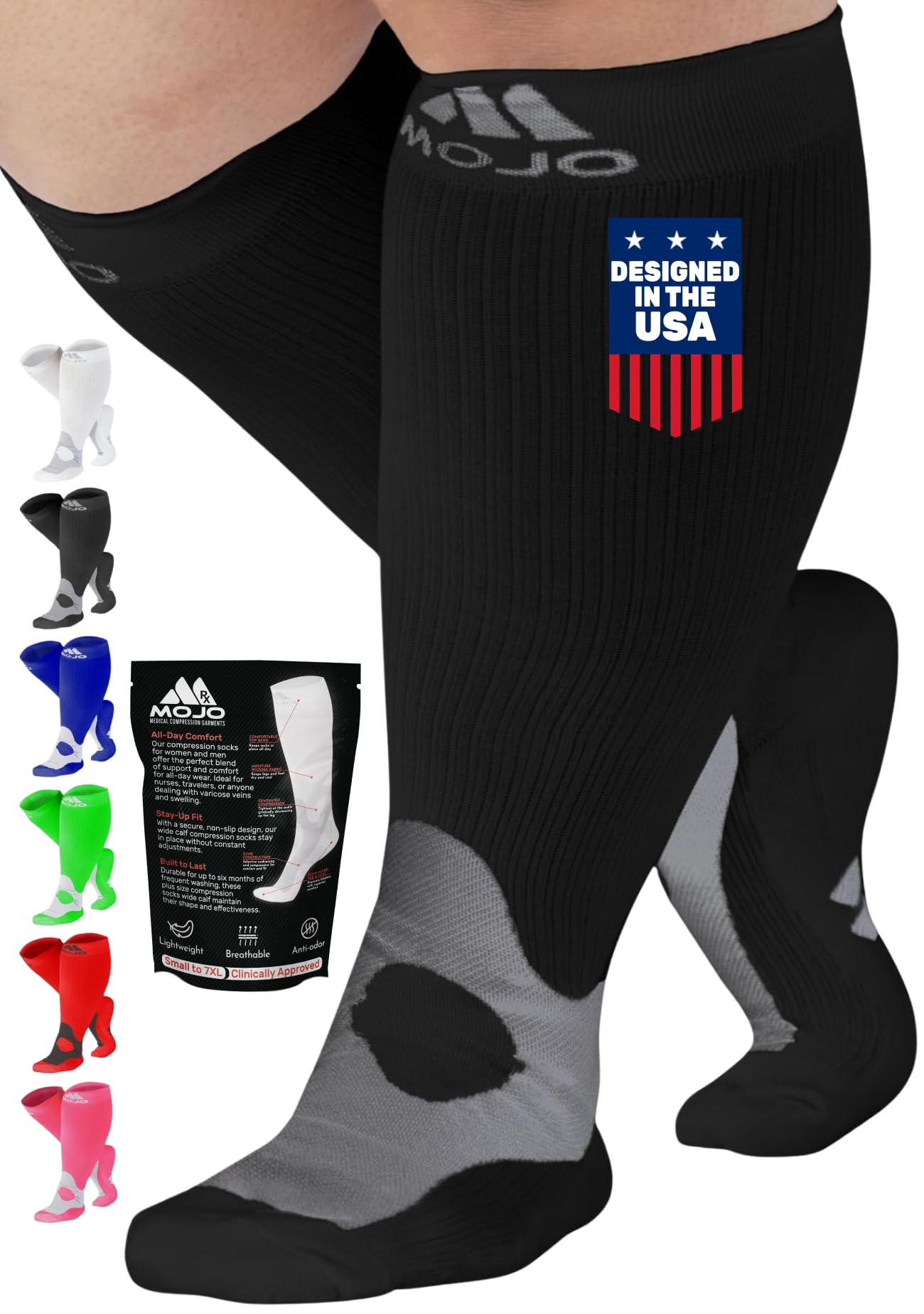 Mojo Compression Socks – Unisex Knee High Medical Compression Socks – 20-30mmHg Firm Support – A601R