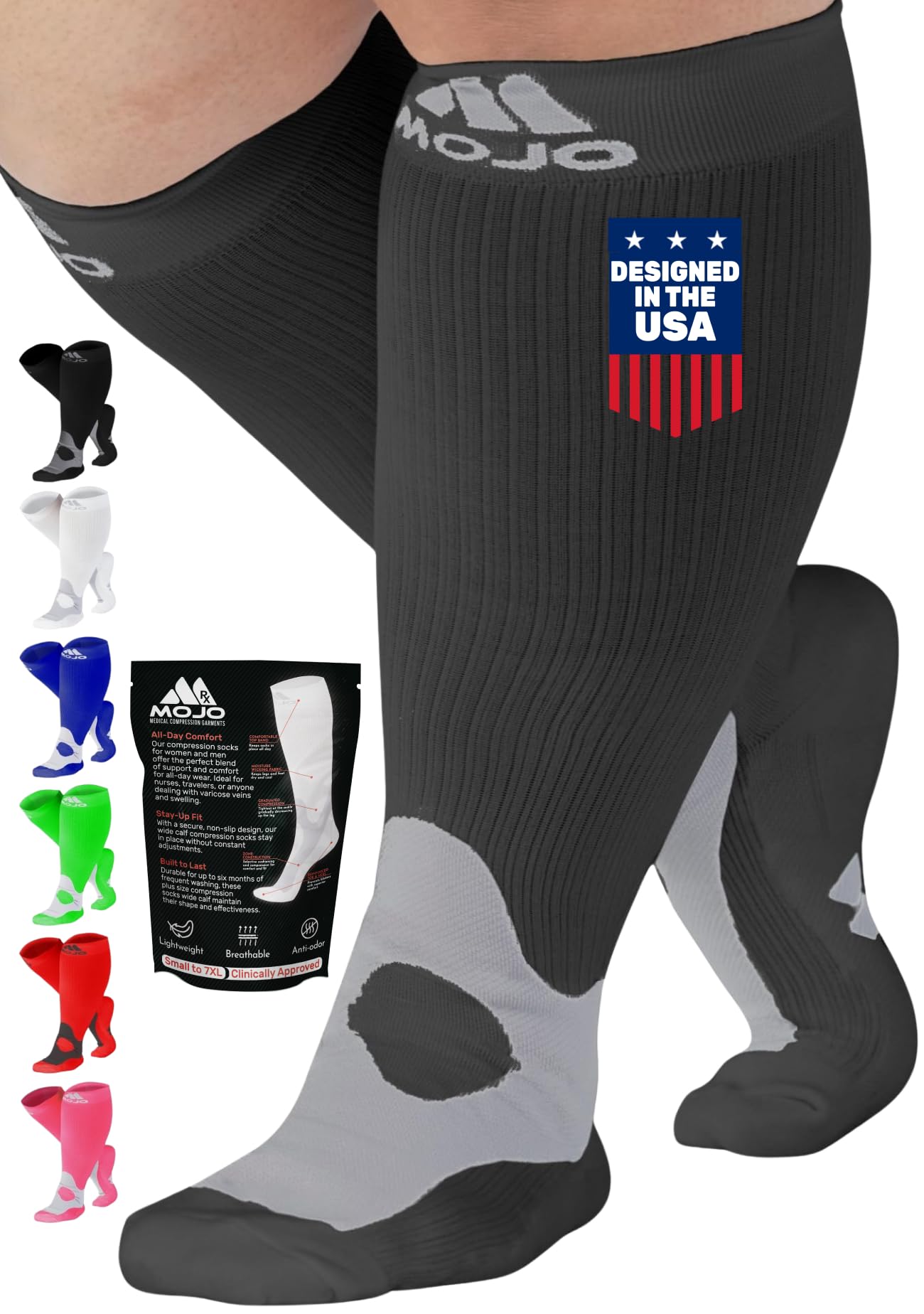 Mojo Compression Socks – Unisex Knee High Medical Compression Socks – 20-30mmHg Firm Support – A601R