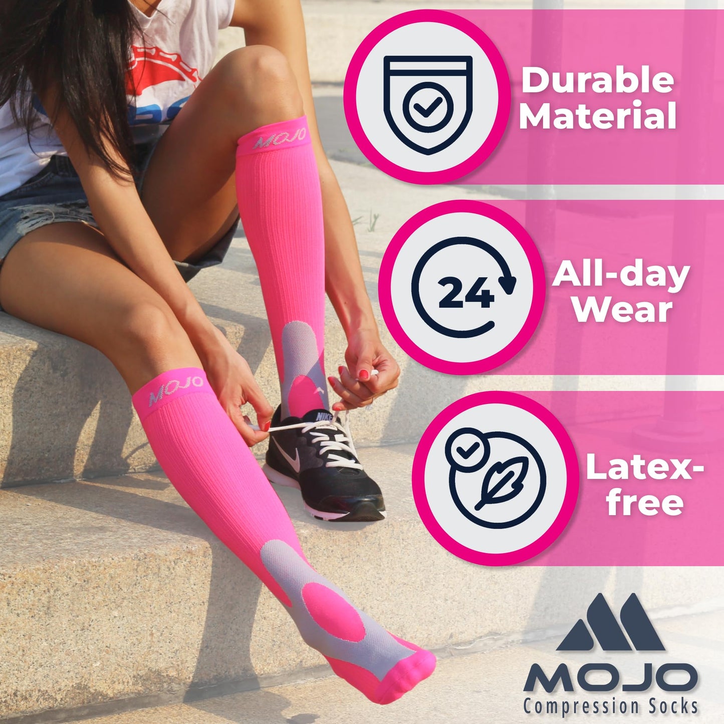 Mojo Compression Socks – Unisex Knee High Medical Compression Socks – 20-30mmHg Firm Support – A601R