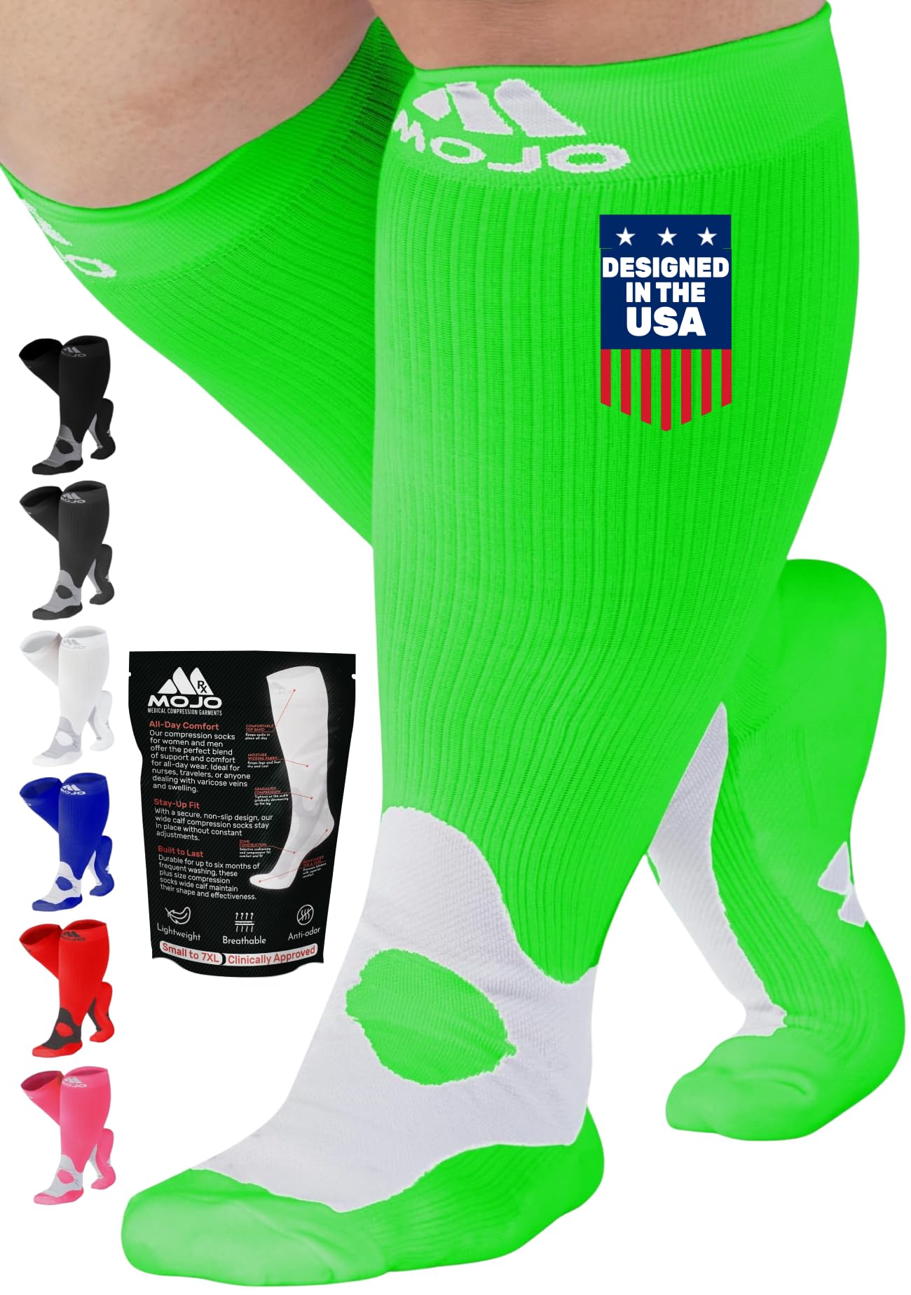 Mojo Compression Socks – Unisex Knee High Medical Compression Socks – 20-30mmHg Firm Support – A601R