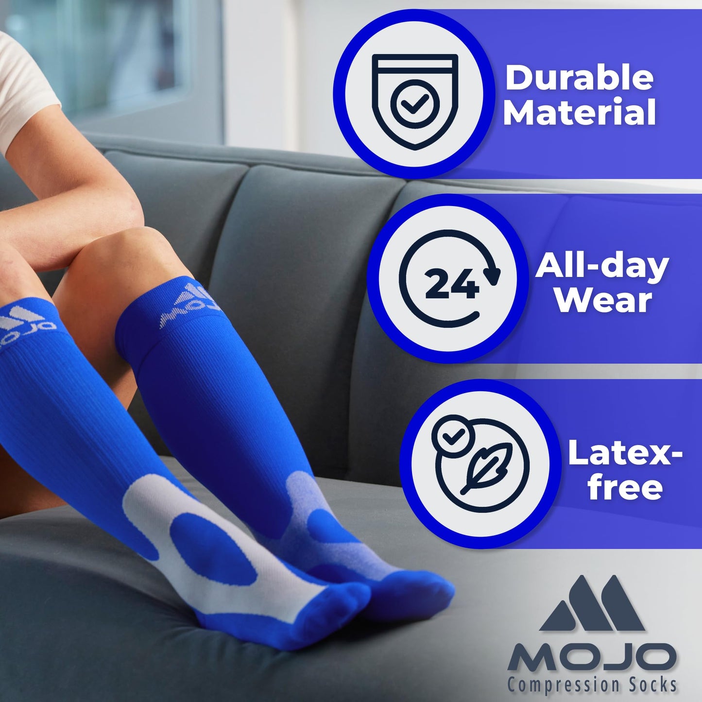 Mojo Compression Socks – Unisex Knee High Medical Compression Socks – 20-30mmHg Firm Support – A601R