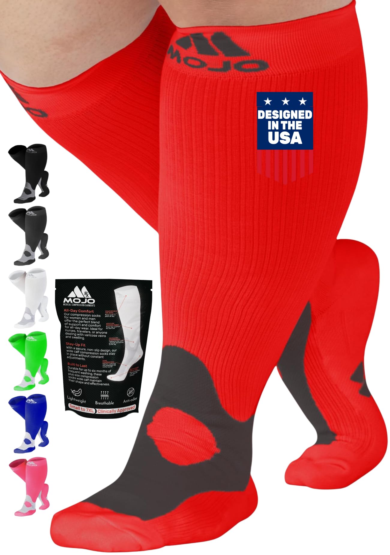 Mojo Compression Socks – Unisex Knee High Medical Compression Socks – 20-30mmHg Firm Support – A601R