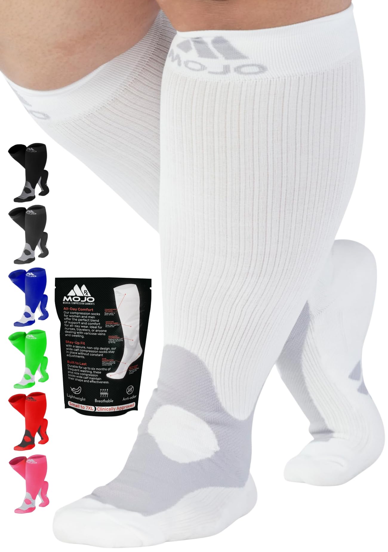 Mojo Compression Socks – Unisex Knee High Medical Compression Socks – 20-30mmHg Firm Support – A601R