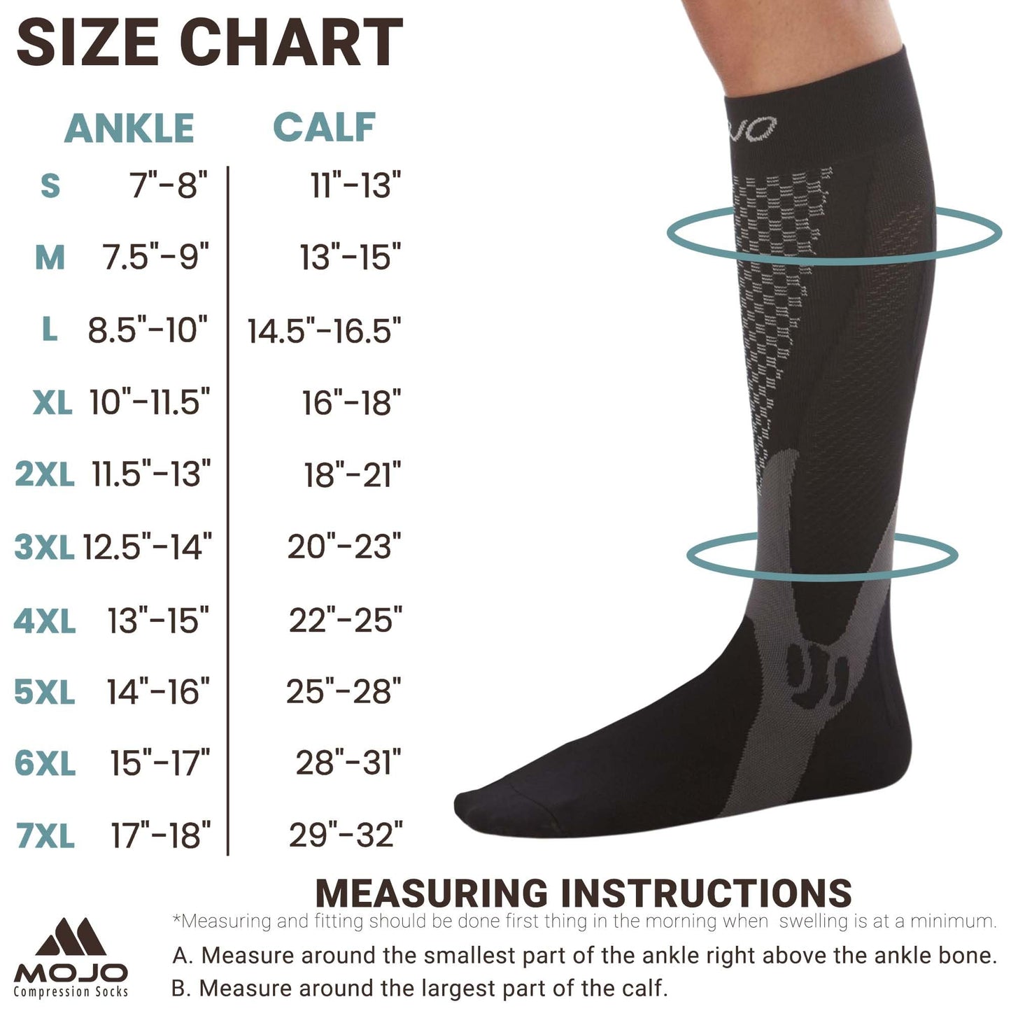 Mojo Compression Socks – Unisex Knee Length Medical Support Compression Hosiery 20-30mmHg Firm Support – A602