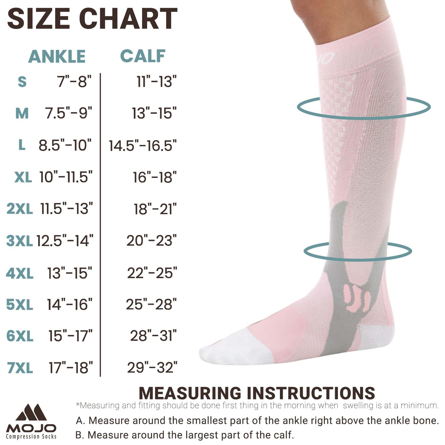 Mojo Compression Socks – Unisex Knee Length Medical Support Compression Hosiery 20-30mmHg Firm Support – A602