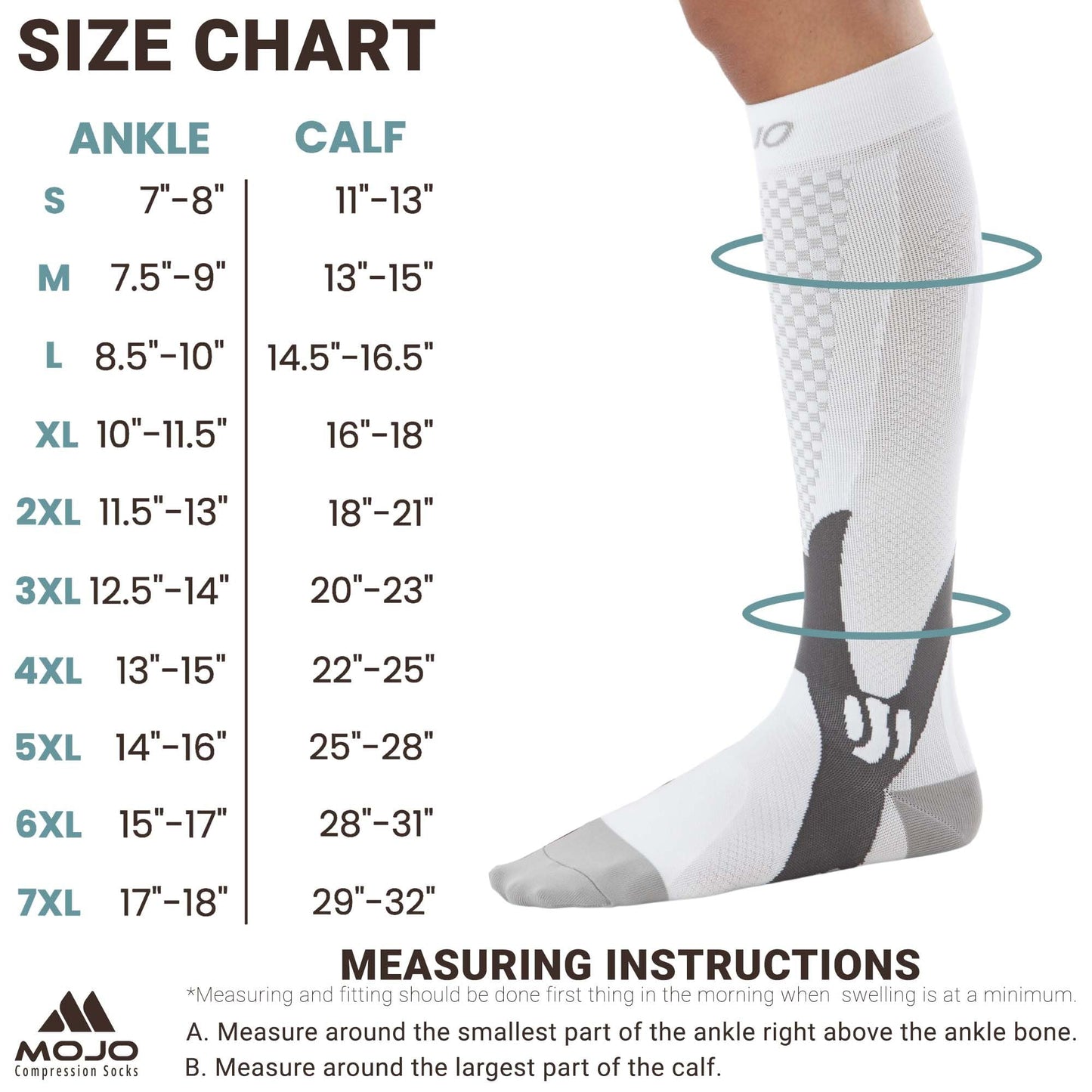 Mojo Compression Socks – Unisex Knee Length Medical Support Compression Hosiery 20-30mmHg Firm Support – A602