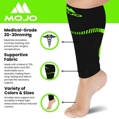 Mojo Compression Socks – Unisex Extra Wide Plus Size Compression Sleeve – 20-30mmHg Opaque – A604PS