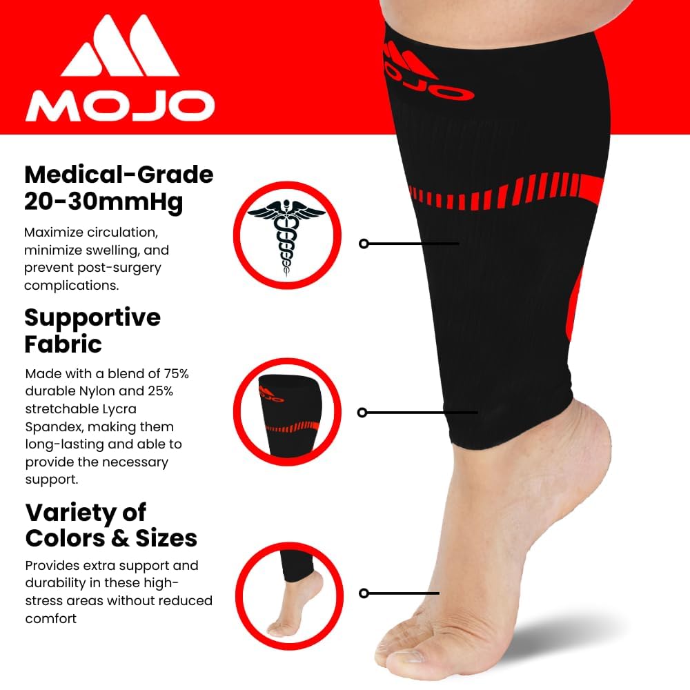 Mojo Compression Socks – Unisex Extra Wide Plus Size Compression Sleeve – 20-30mmHg Opaque – A604PS