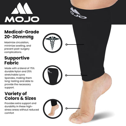 Mojo Compression Socks – Unisex Extra Wide Plus Size Compression Sleeve – 20-30mmHg Opaque – A604PS