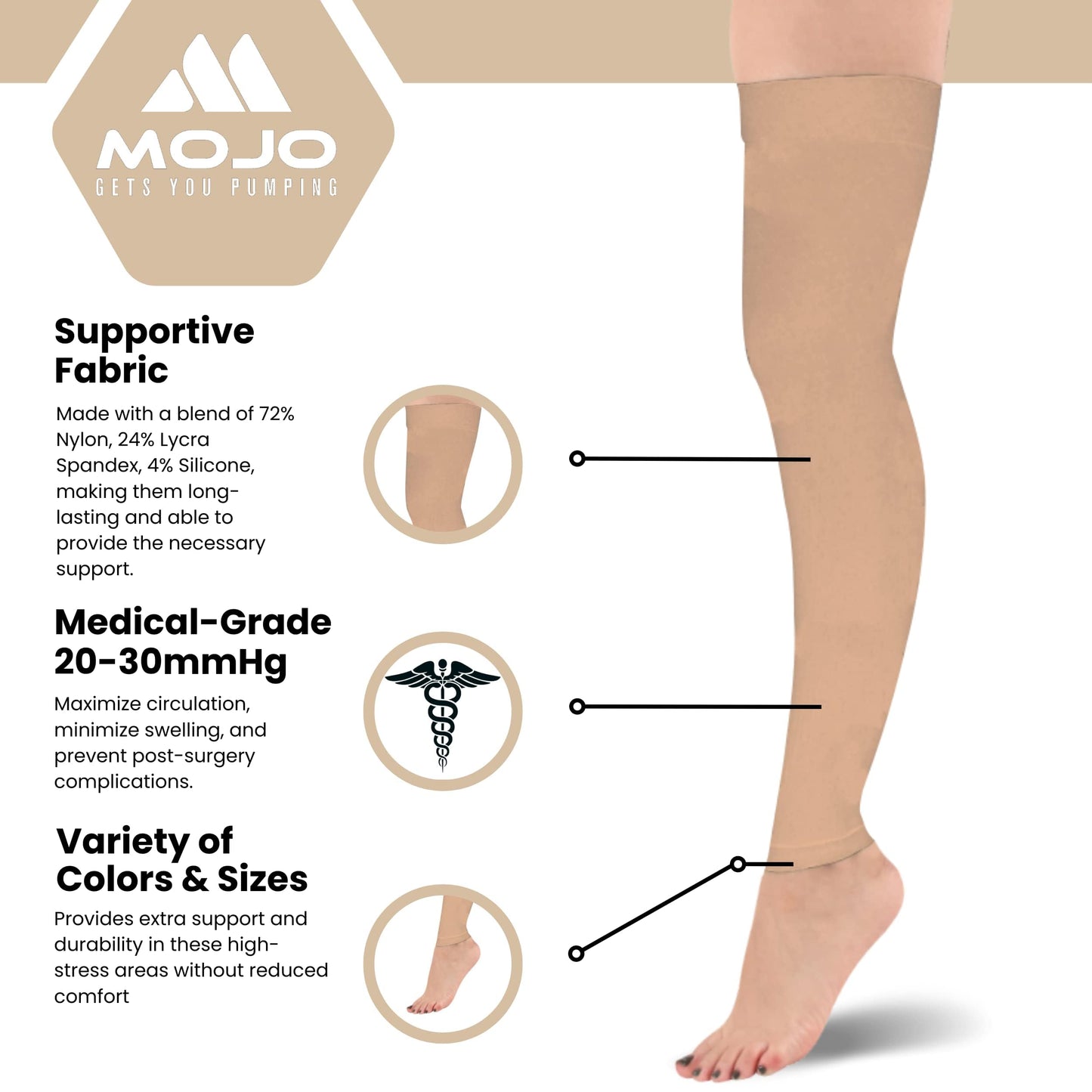 Mojo Compression Socks – Unisex Thigh High Footless Medical Compression Stockings – 20-30mmHg Opaque – A609-3