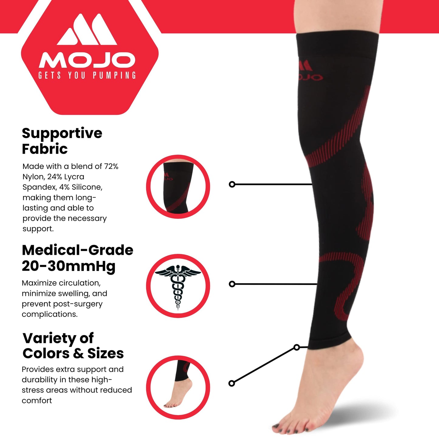 Mojo Compression Socks – Unisex Thigh High Footless Medical Compression Stockings – 20-30mmHg Opaque – A609-3