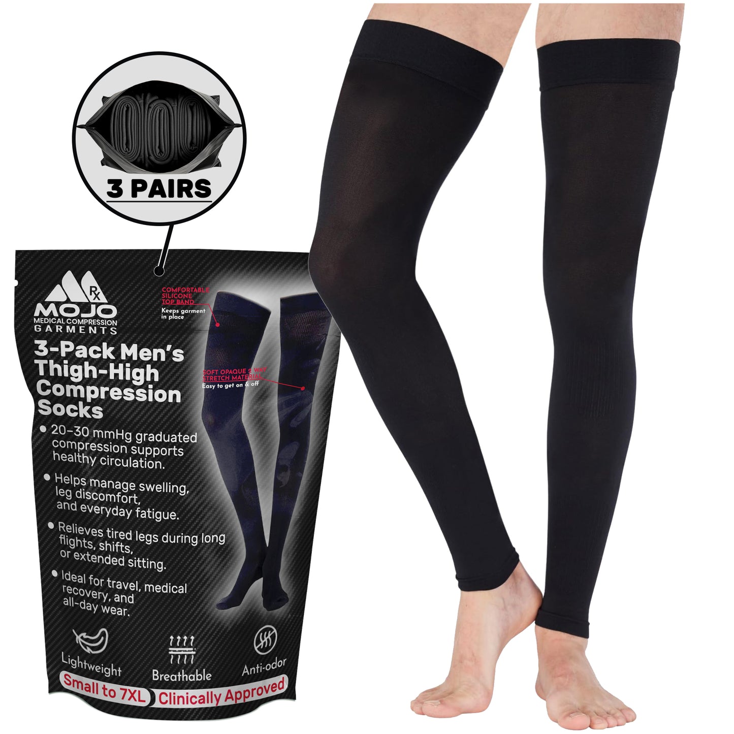 Mojo Compression Socks – Unisex Thigh High Footless Medical Compression Stockings – 20-30mmHg Opaque – A609-3
