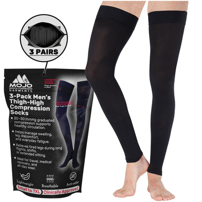 Mojo Compression Socks – Unisex Thigh High Footless Medical Compression Stockings – 20-30mmHg Opaque – A609-3