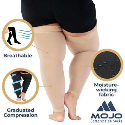 Mojo Compression Socks – Unisex Thigh High Footless Medical Compression Stockings – 20-30mmHg Opaque – A609