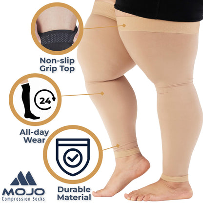 Mojo Compression Socks – Unisex Thigh High Footless Medical Compression Stockings – 20-30mmHg Opaque – A609