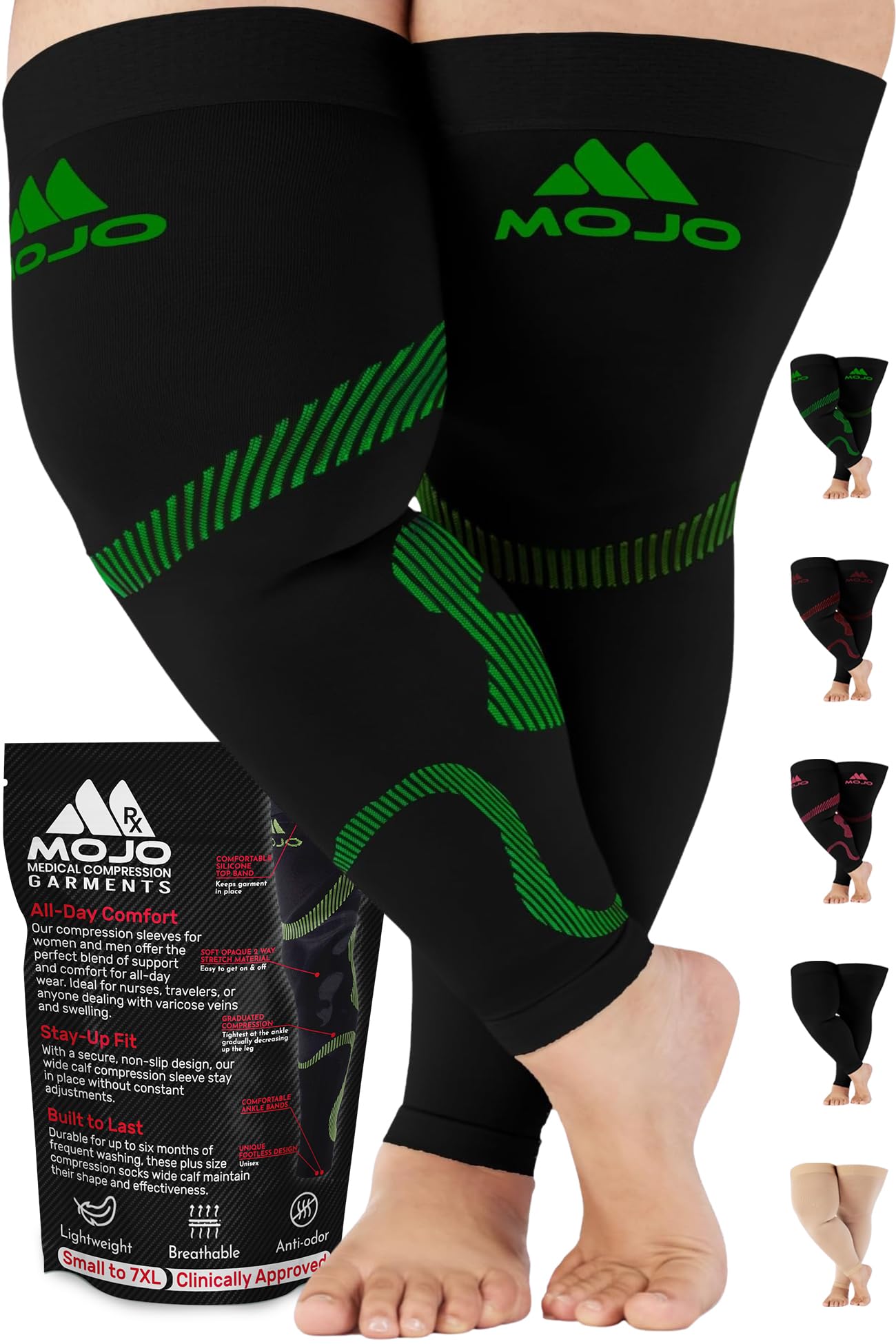 Mojo Compression Socks – Unisex Thigh High Footless Medical Compression Stockings – 20-30mmHg Opaque – A609