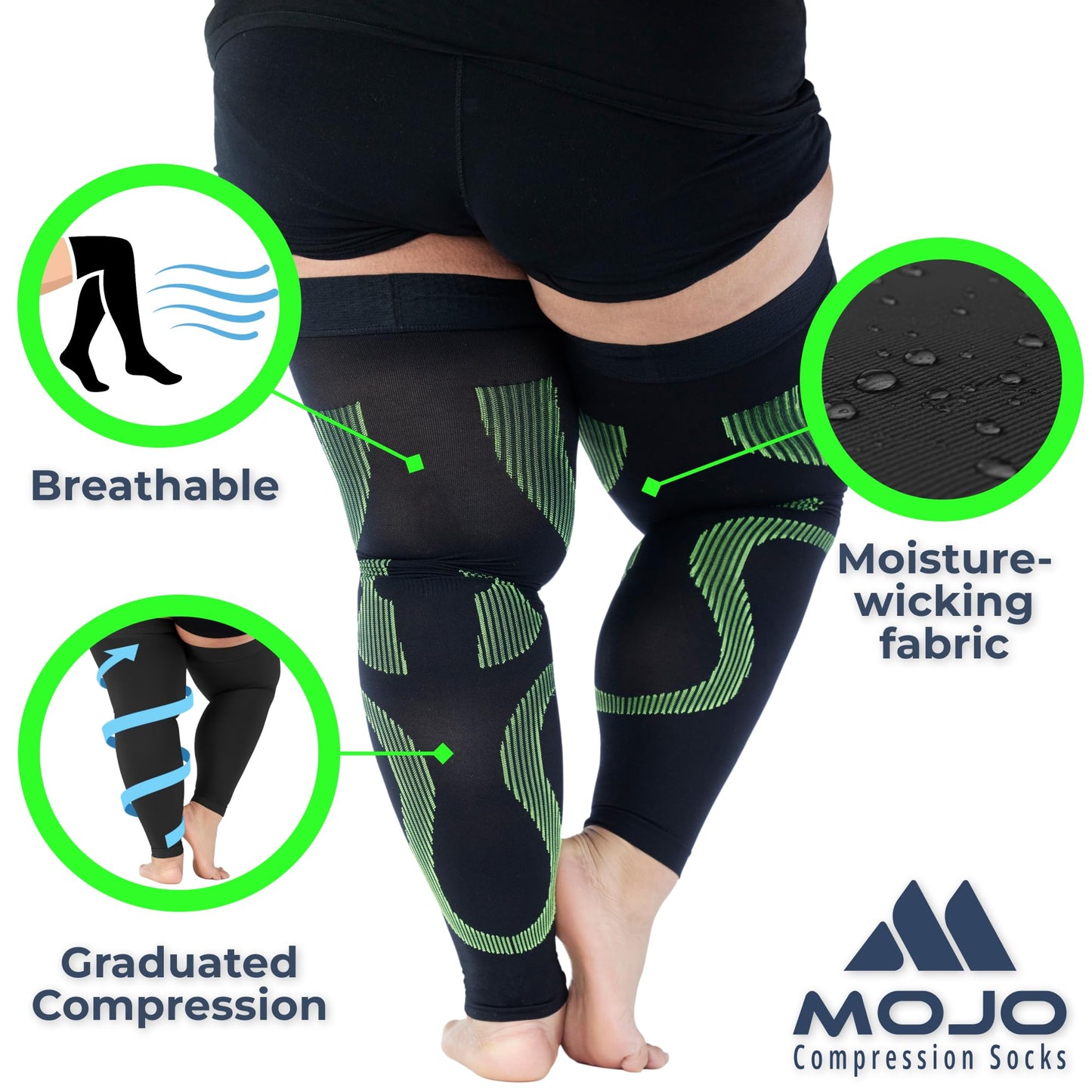 Mojo Compression Socks – Unisex Thigh High Footless Medical Compression Stockings – 20-30mmHg Opaque – A609