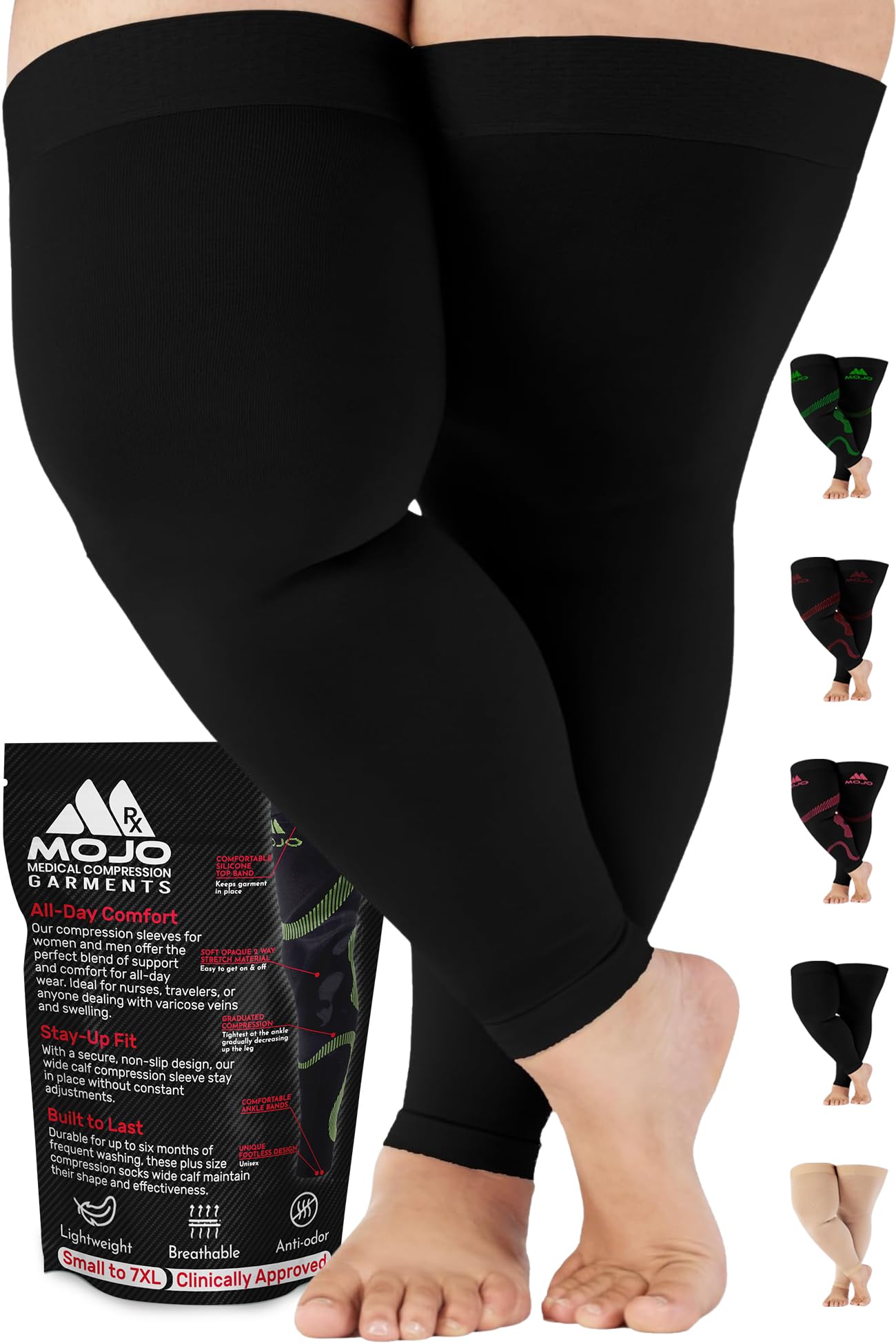 Mojo Compression Socks – Unisex Thigh High Footless Medical Compression Stockings – 20-30mmHg Opaque – A609