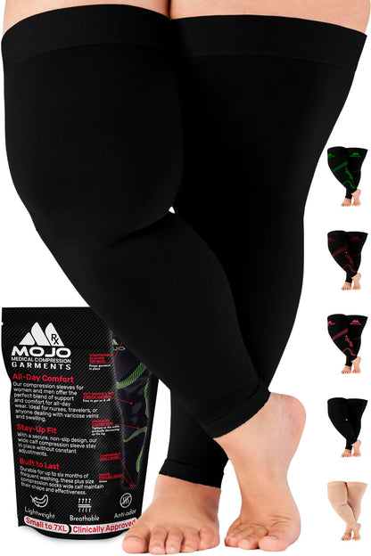 Mojo Compression Socks – Unisex Thigh High Footless Medical Compression Stockings – 20-30mmHg Opaque – A609